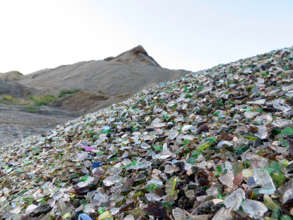 A stockpile of glass fines awaits recycling